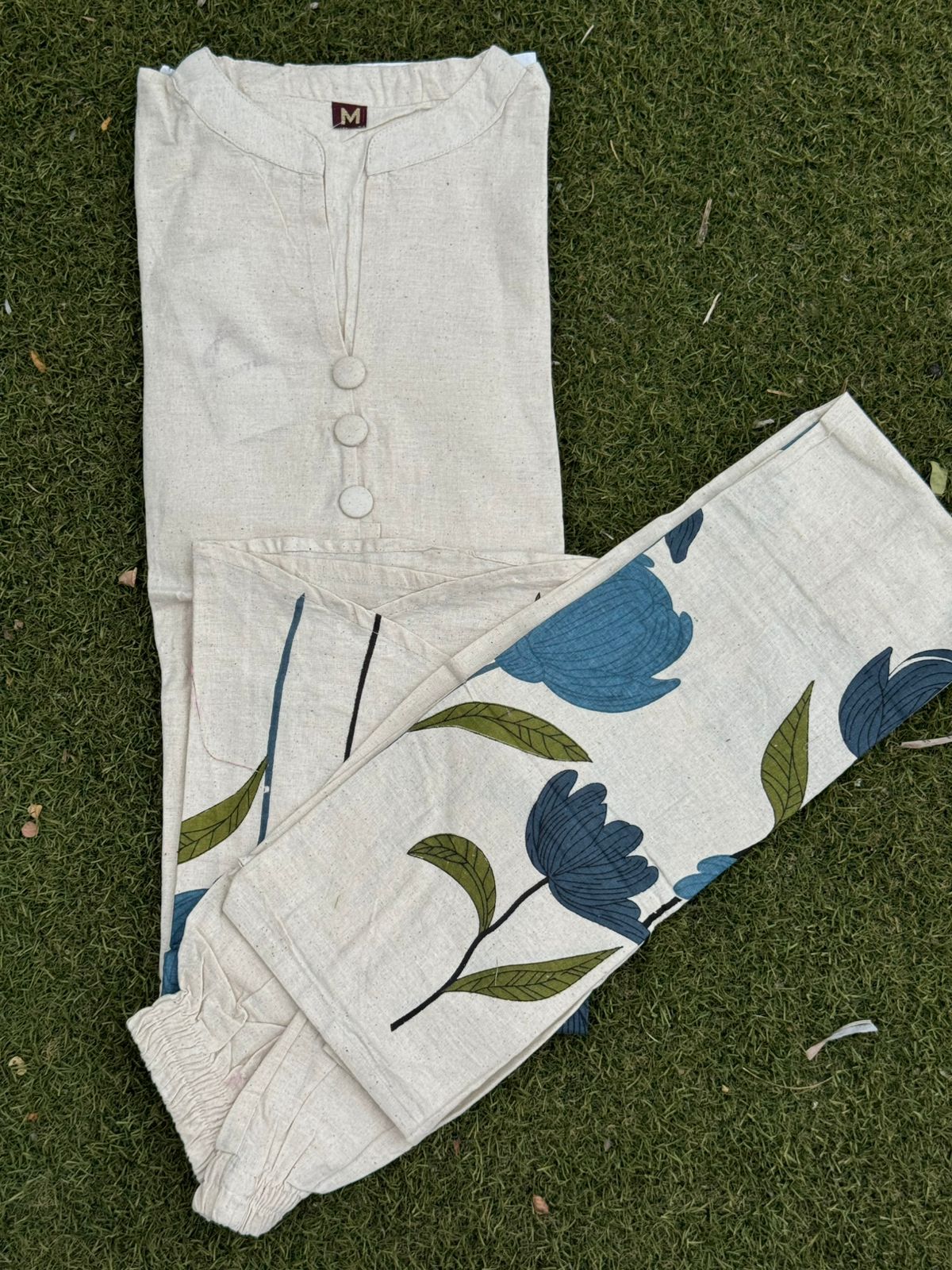 Pure khadhi cord sets with navy blue flowers
