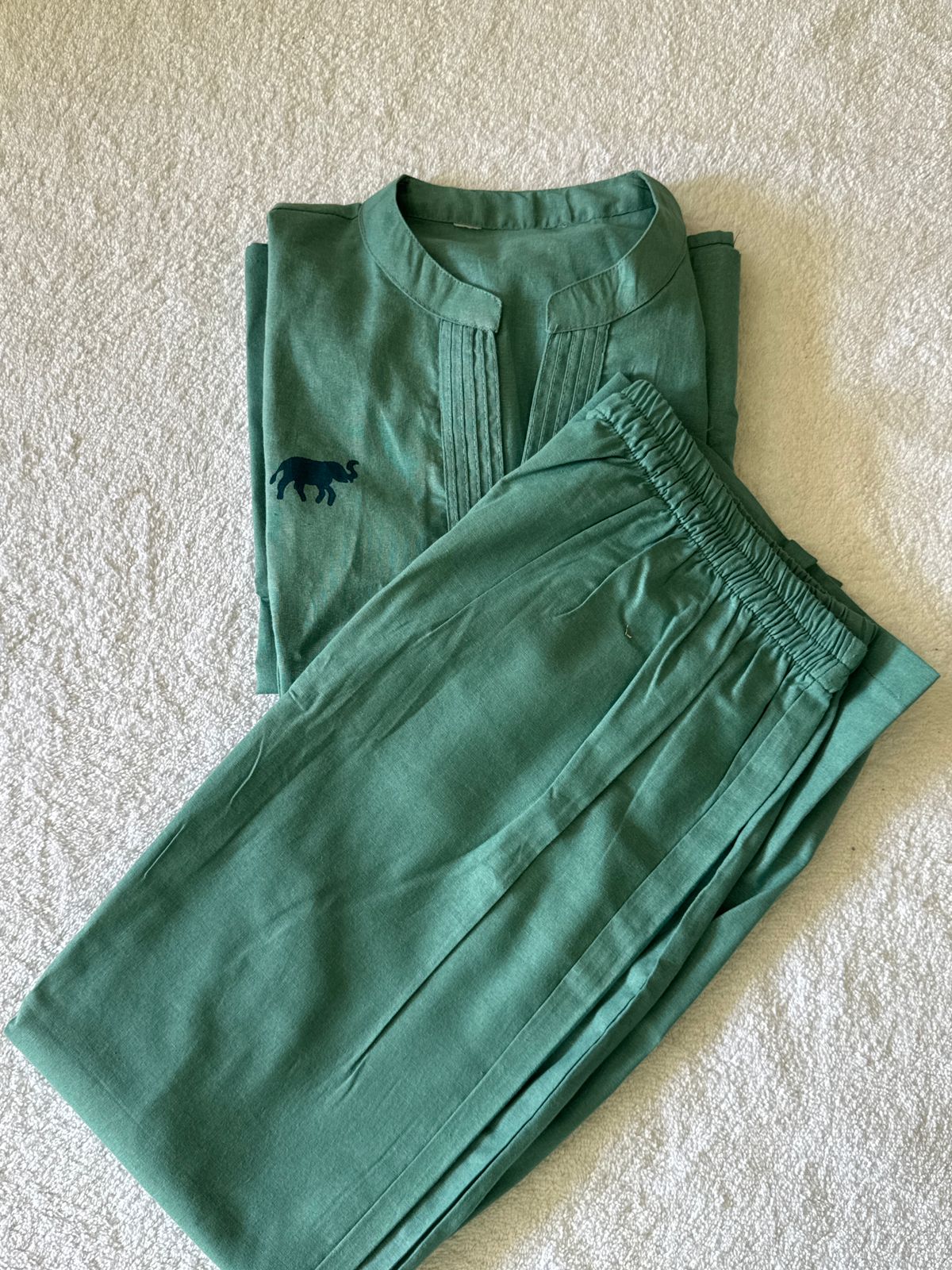 Green elephant kurta cord set
