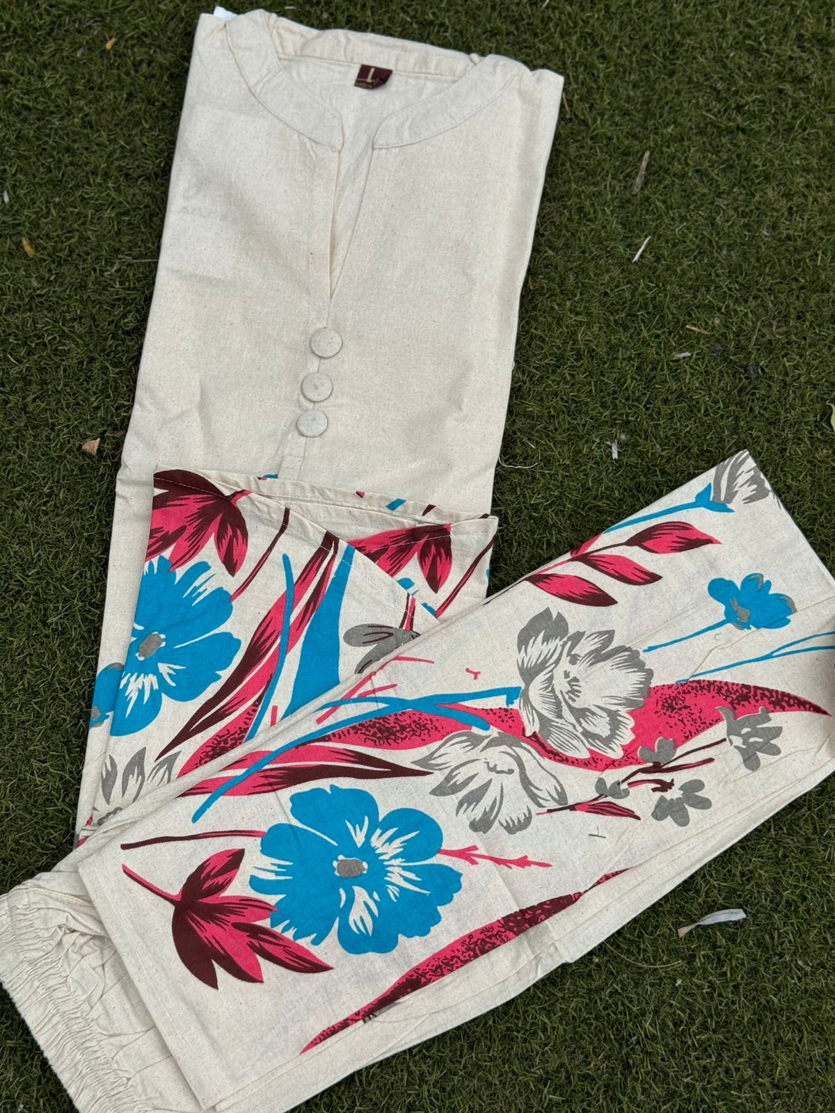 Pure khadhi cord sets with  blue flowers